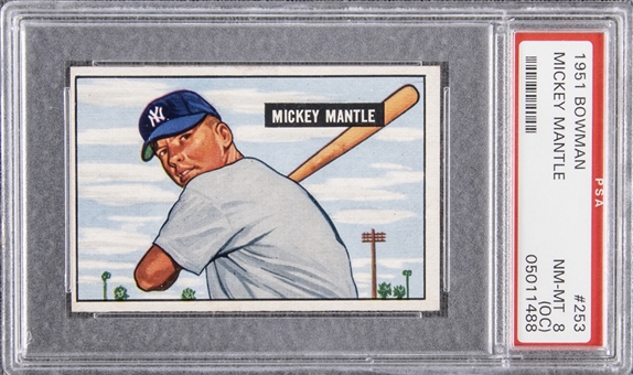 1951 Bowman #253 Mickey Mantle Rookie Card – PSA NM-MT 8 (OC)